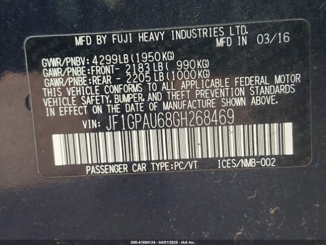 JF1GPAU68GH268469 Subaru Impreza 2.0i Sport Limited