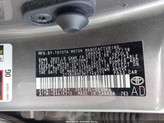 2T1BURHE9KC148271 Toyota COROLLA LE