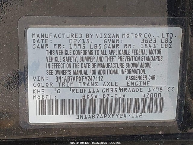 3N1AB7APXFY247112 Nissan Sentra Fe+ S/s/sl/sr/sv