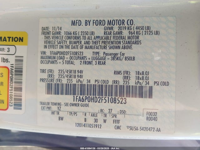 Ford FUSION SE 2015 1FA6P0HD2F5108523 Image 9
