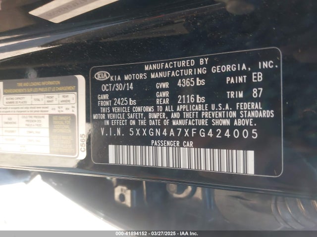 5XXGN4A7XFG424005 KIA OPTIMA EX