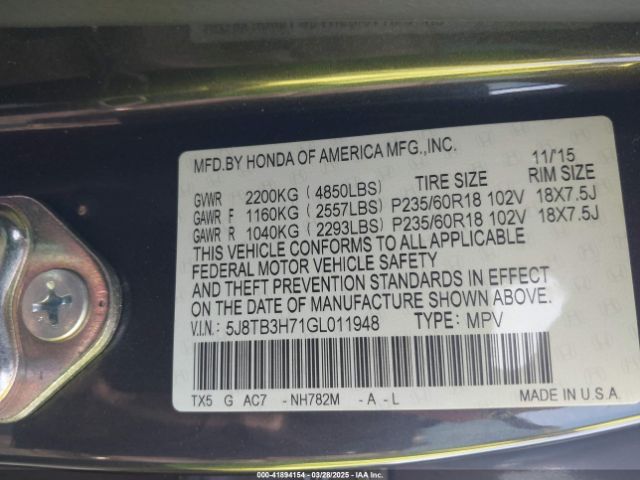 5J8TB3H71GL011948 Acura Rdx Advance Package