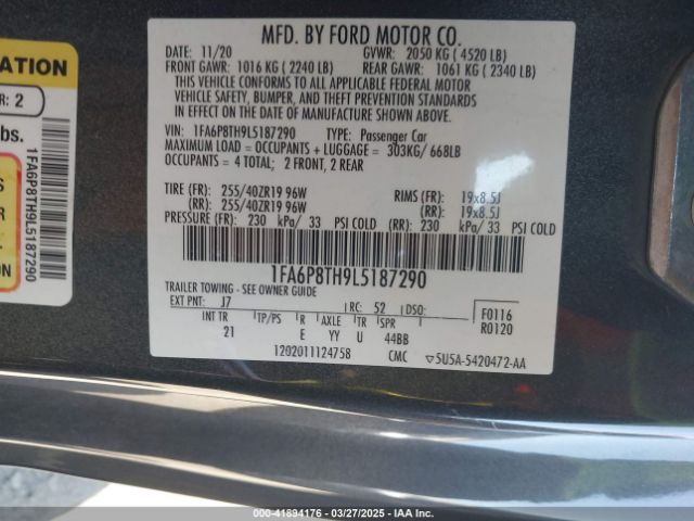 1FA6P8TH9L5187290 Ford Mustang Ecoboost Fastback