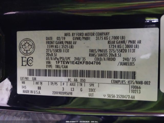 1FTEW1E42KFB04706 Ford F-150 Platinum