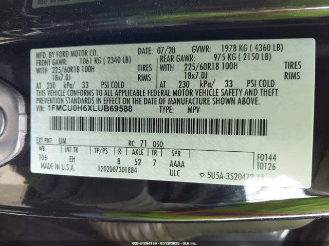 1FMCU0H6XLUB69588 Ford ESCAPE SEL