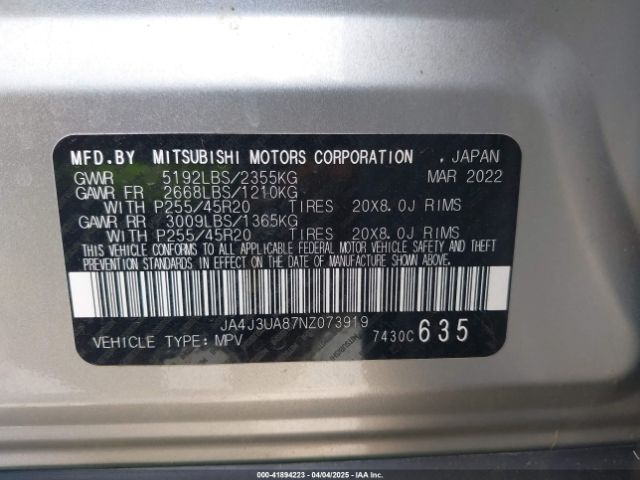 2022 MITSUBISHI OUTLANDER JA4J3UA87NZ073919 Photo 8