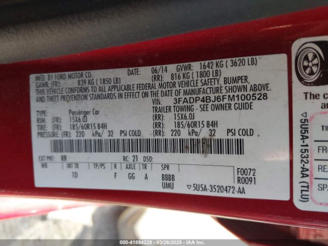 3FADP4BJ6FM100528 Ford FIESTA SE