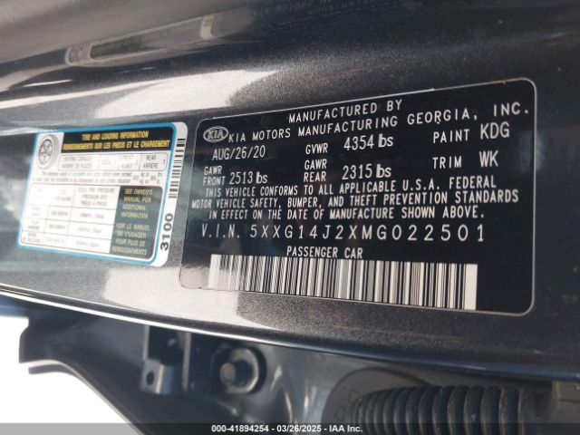 5XXG14J2XMG022501 KIA K5 LXS
