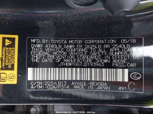 JTHBW1GG7J2193963 Lexus ES 300H