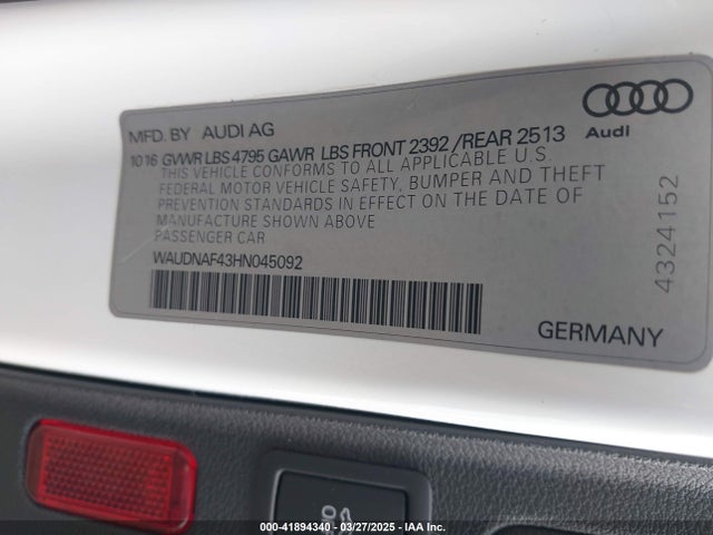 WAUDNAF43HN045092 Audi A4 2.0t Season Of Audi Premium