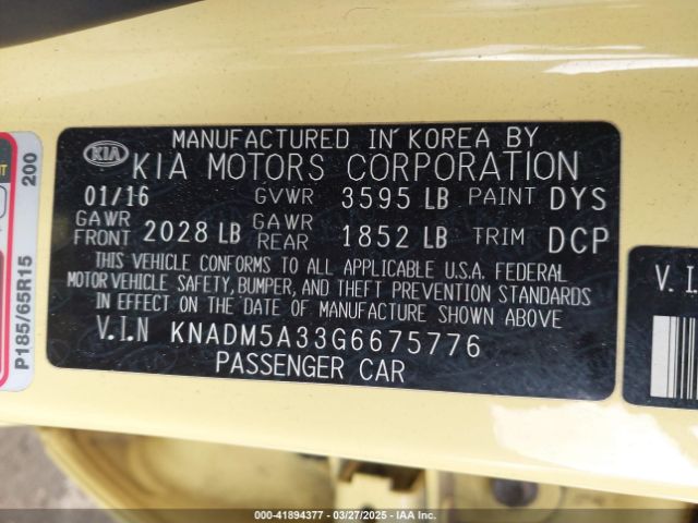 KNADM5A33G6675776 KIA RIO LX