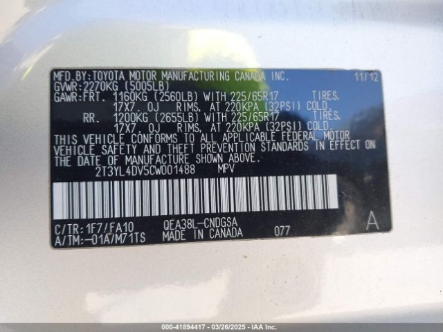2012 TOYOTA RAV4 EV 2T3YL4DV5CW001488 Photo 8