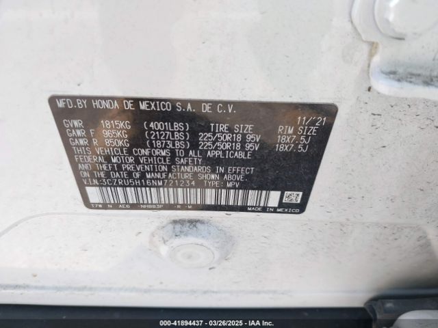 3CZRU5H16NM721234 Honda Hr-v 2wd Sport