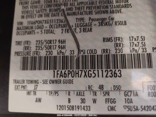 1FA6P0H7XG5112363 Ford FUSION SE