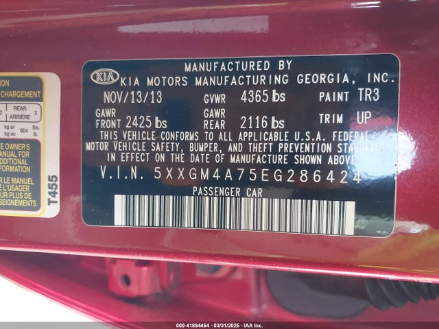 5XXGM4A75EG286424 KIA Optima Lx