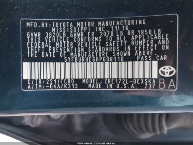 5YFBURHE6HP608110 Toyota COROLLA SE