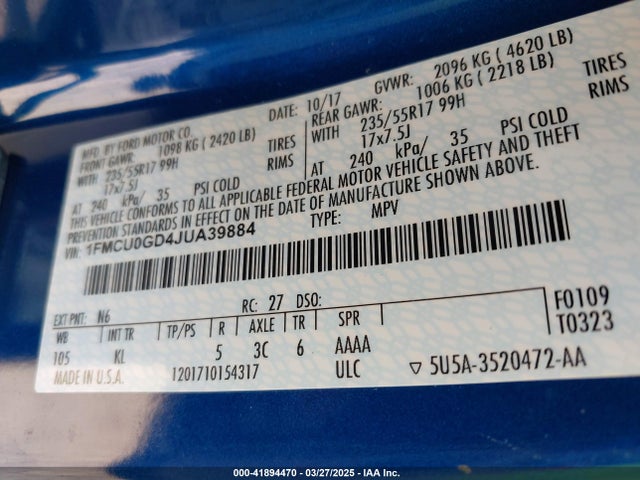 1FMCU0GD4JUA39884 Ford ESCAPE SE