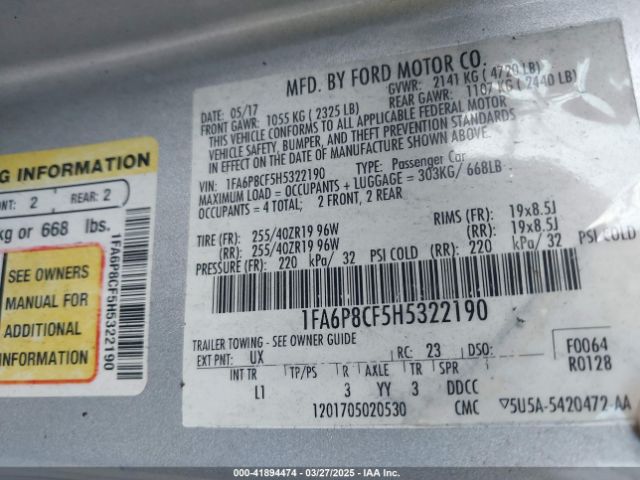 1FA6P8CF5H5322190 Ford Mustang Gt Premium