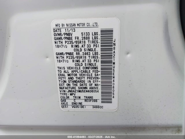 JN8AZ1MU5EW406054 Nissan MURANO SL