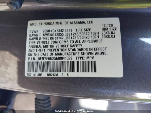 5FNYF6H25MB041029 Honda Pilot Awd Special Edition
