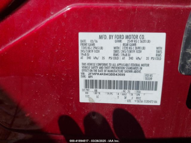 2FMPK4K84GBB43699 Ford Edge Titanium