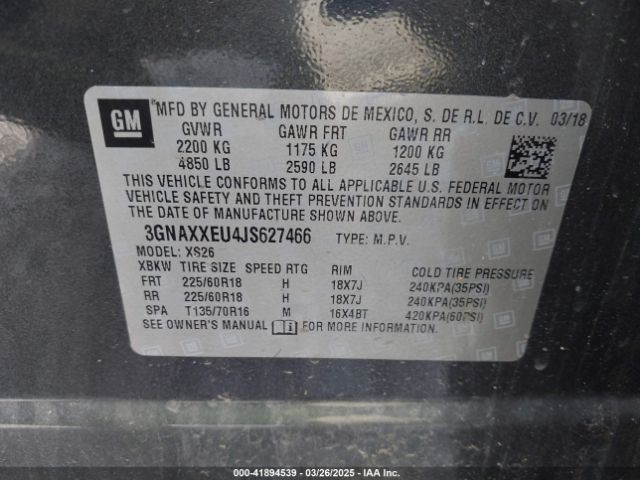 3GNAXXEU4JS627466 Chevrolet Equinox Premier