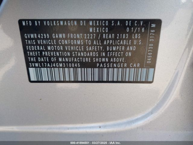 3VWL17AJ4GM310845 Volkswagen Jetta 1.8t Sel
