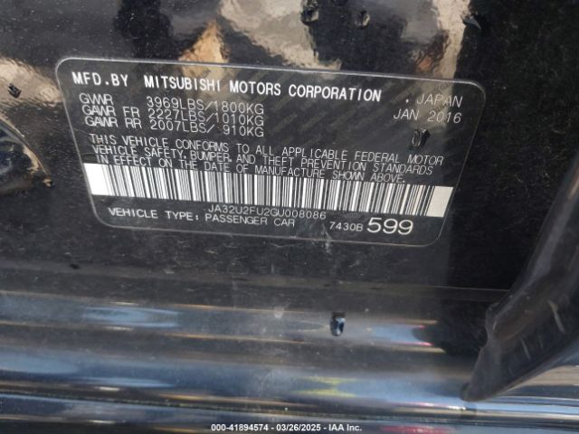 JA32U2FU2GU008086 Mitsubishi LANCER ES