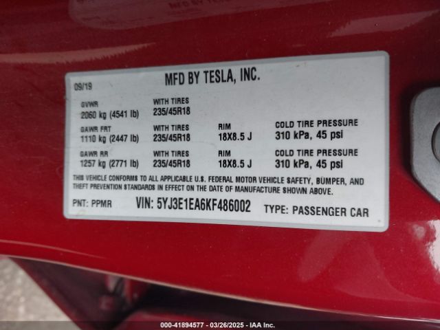 2019 TESLA MODEL 3 5YJ3E1EA6KF486002 Photo 8