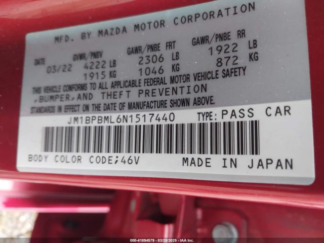 JM1BPBML6N1517440 Mazda Mazda3 Hatchback Premium