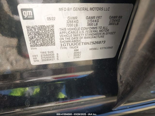 1GTUUCET6NZ526873 GMC Sierra 1500 4wd  Short Box Elevation With 3sb
