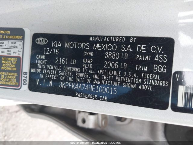 3KPFK4A74HE100015 KIA FORTE LX