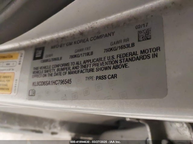 KL8CD6SA1HC796545 Chevrolet Spark 1lt Cvt