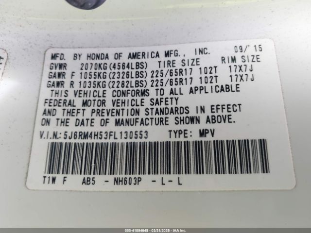5J6RM4H53FL130553 Honda CR-V EX