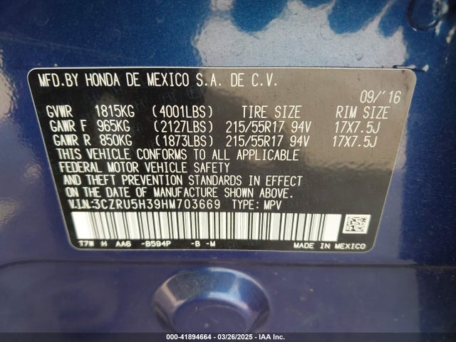 3CZRU5H39HM703669 Honda HR-V LX