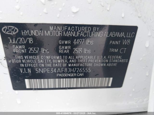 5NPE34AF8JH726555 Hyundai Sonata Sel+