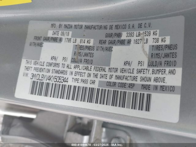 3MYDLBYV4KY505344 Toyota YARIS LE