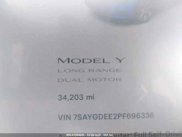 7SAYGDEE2PF696336 Tesla Model Y Awd/long Range Dual Motor All-wheel Drive