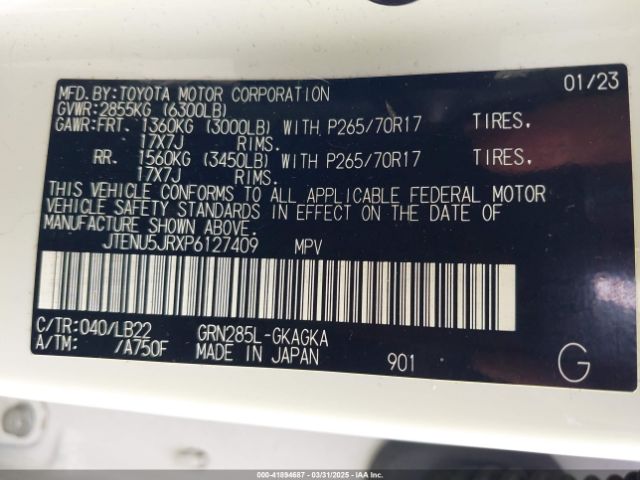 JTENU5JRXP6127409 Toyota 4runner Sr5 Premium