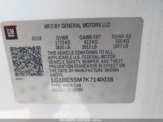 1G1BE5SM7K7140038 Chevrolet CRUZE LT