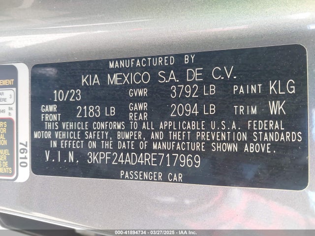 3KPF24AD4RE717969 KIA Forte Lxs