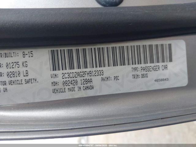 2C3CDZAG2FH912333 Dodge Challenger Sxt