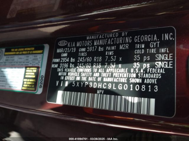 5XYP3DHC9LG010813 KIA Telluride Ex