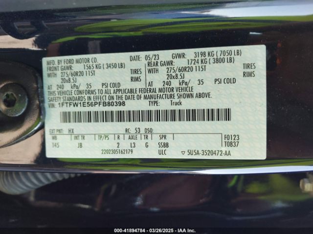 1FTFW1E56PFB80398 Ford F-150 Xl