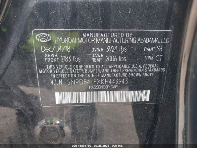 5NPD84LFXKH443943 Hyundai ELANTRA SEL