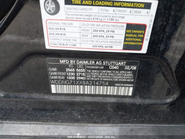 2008 MERCEDES-BENZ S 550 WDDNG71XX8A214754 Photo 8