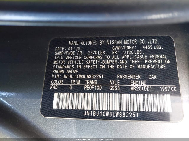 JN1BJ1CW3LW382251 Nissan Rogue Sport Sv Awd Xtronic Cvt