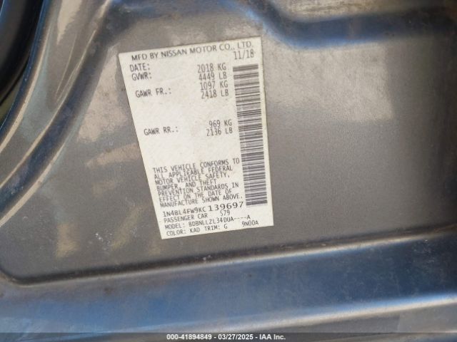 1N4BL4FW9KC139697 Nissan Altima 2.5 Platinum