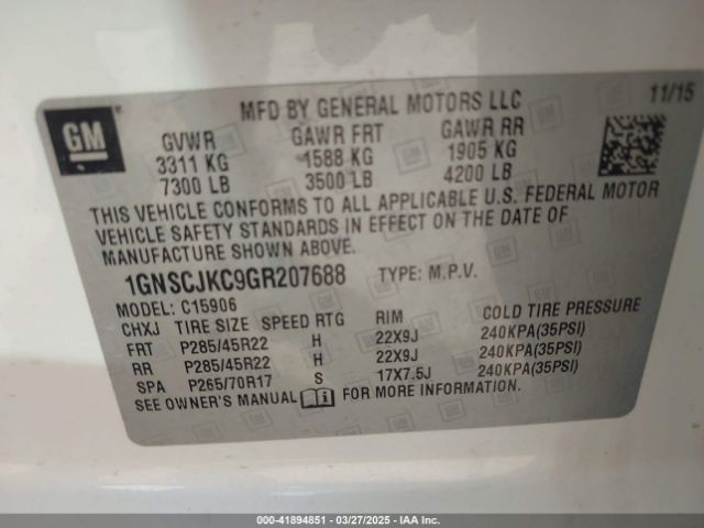 1GNSCJKC9GR207688 Chevrolet Suburban Ltz