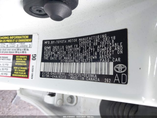 2T1BURHE1KC163721 Toyota COROLLA LE